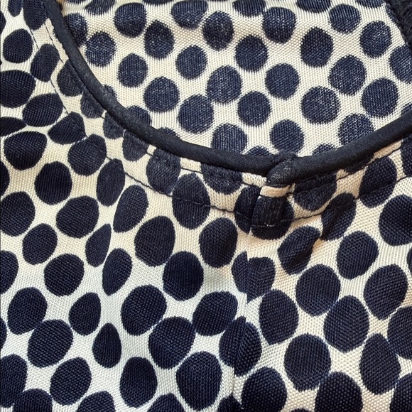 Tory Burch sz M 100% SILK Navy Dotted beaded collar w blue eyelet trim logo - Picture 11 of 12